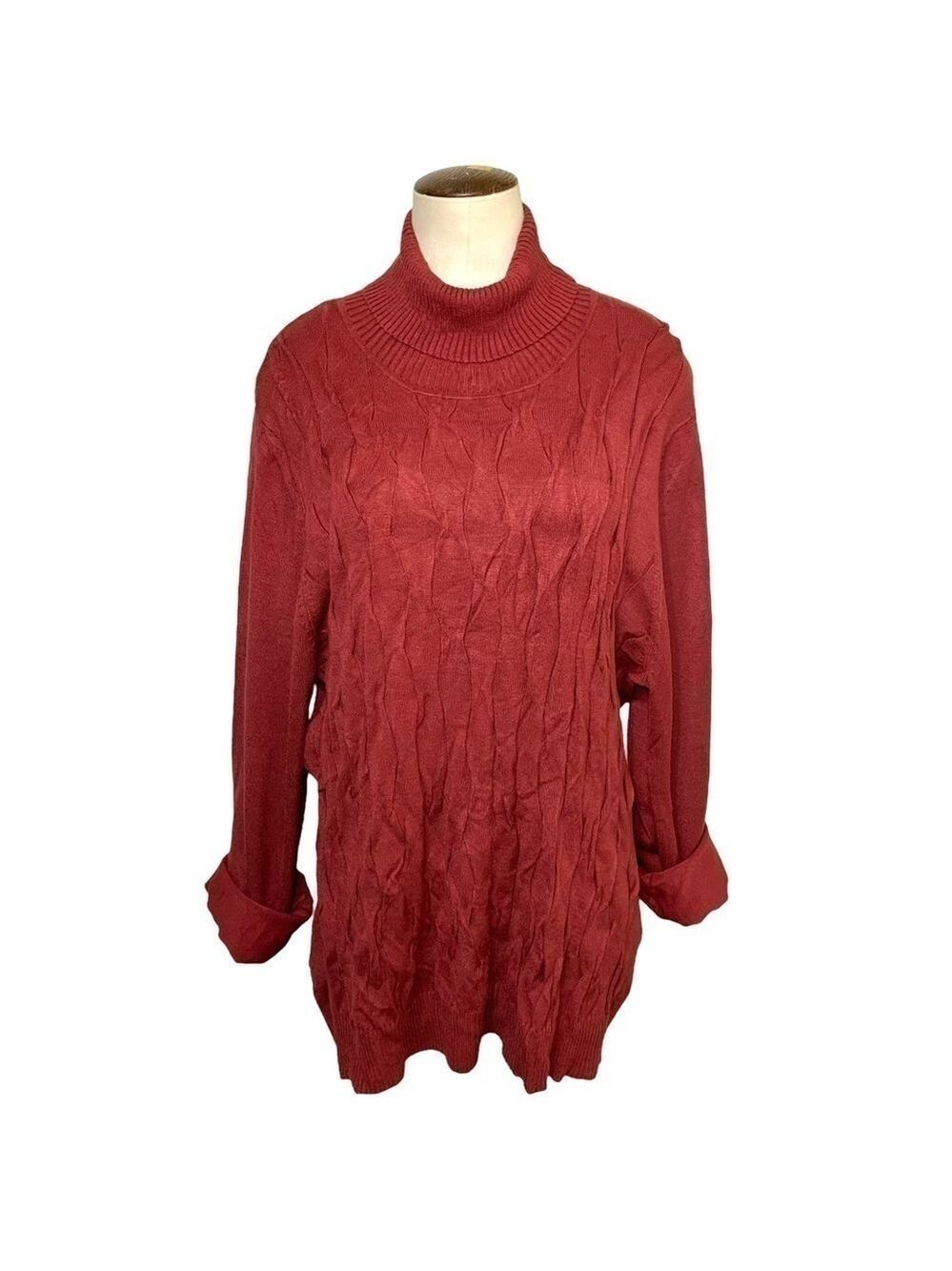 BY design Knit Sweater Turtle Neck Sz 1-2XL Rusty Brown Long Sleeve Cable Knit